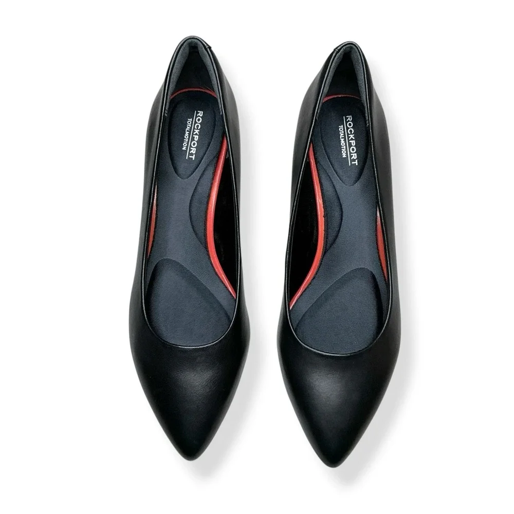 Rockport Pumps Women Size 10 Black Leather Pointed Toe Kitten Heels Total Motion